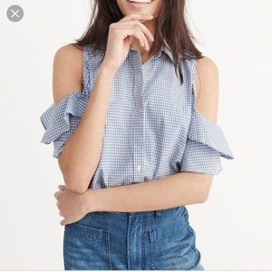 Gingham Cold Shoulder Button Up